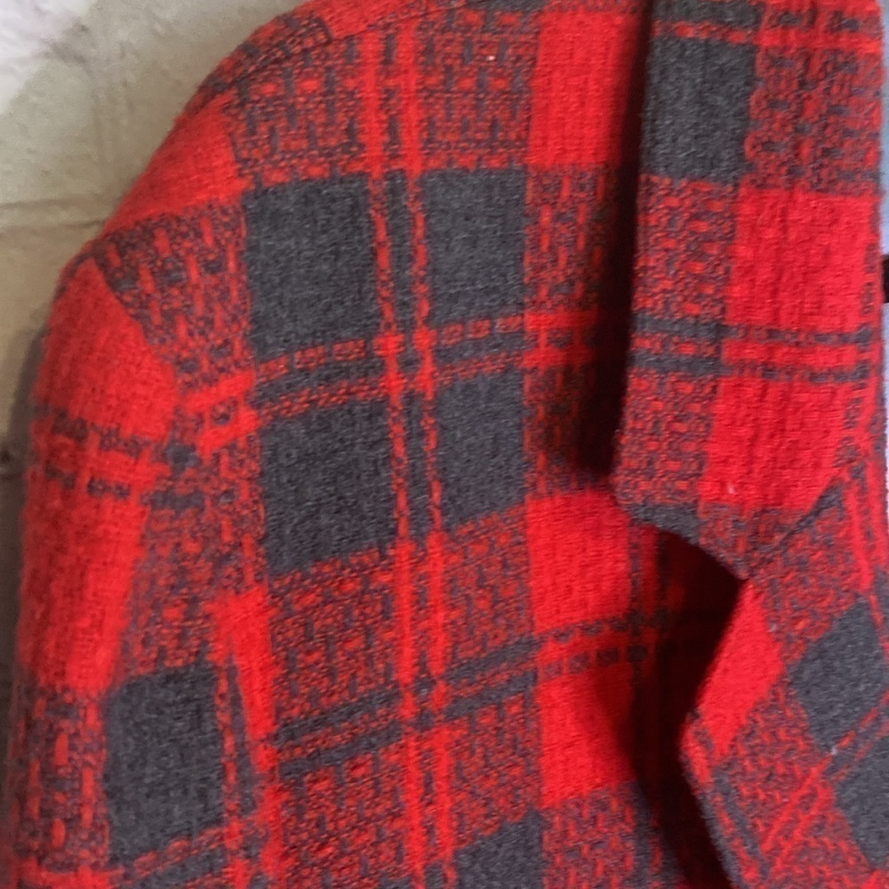 Vintage Reitmans Red Plaid Tartan Wool Blend Button Up Blazer Pockets Size L - Picture 8 of 17